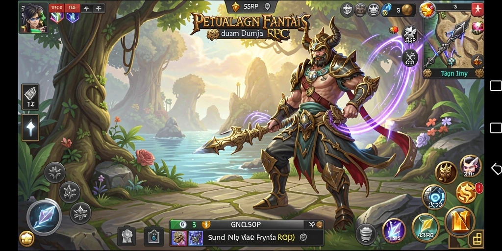 Screenshot utama 55RP menampilkan aksi seru dalam pertempuran RPG.