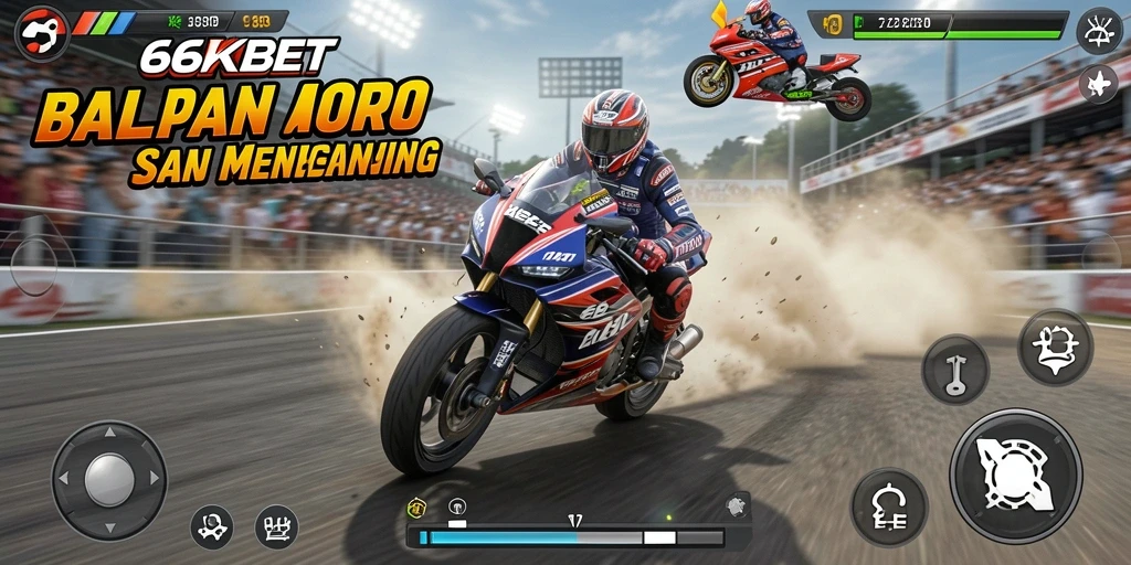 Tampilan gameplay balapan motor yang mendebarkan dalam 66KBET.