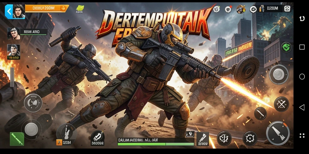 Tangkapan layar D200M menampilkan aksi pertempuran yang mendebarkan dan karakter yang epik.
