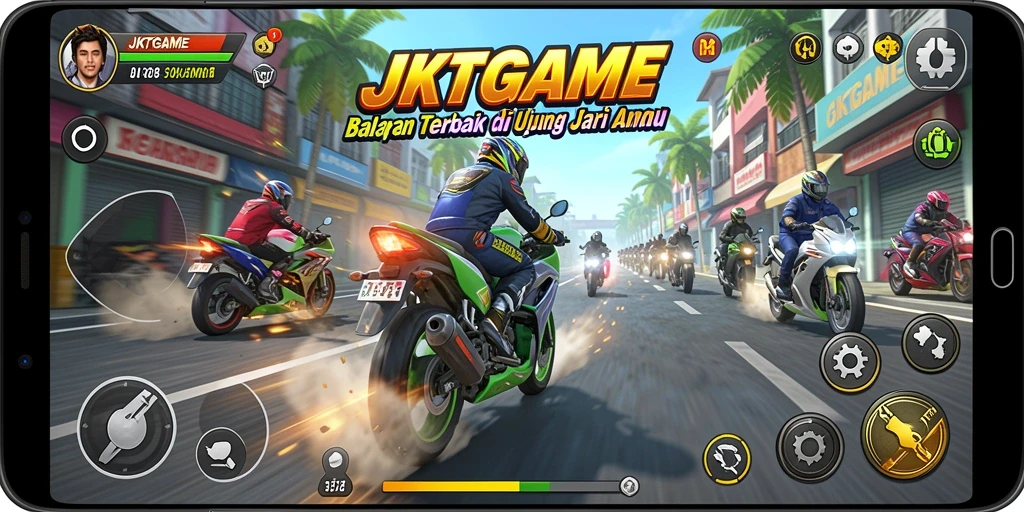 Tampilan menarik dari gameplay balapan motor yang mendebarkan.