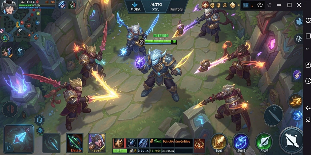 Screenshot gameplay JNETOTO dengan aksi seru pertarungan tim MOBA.