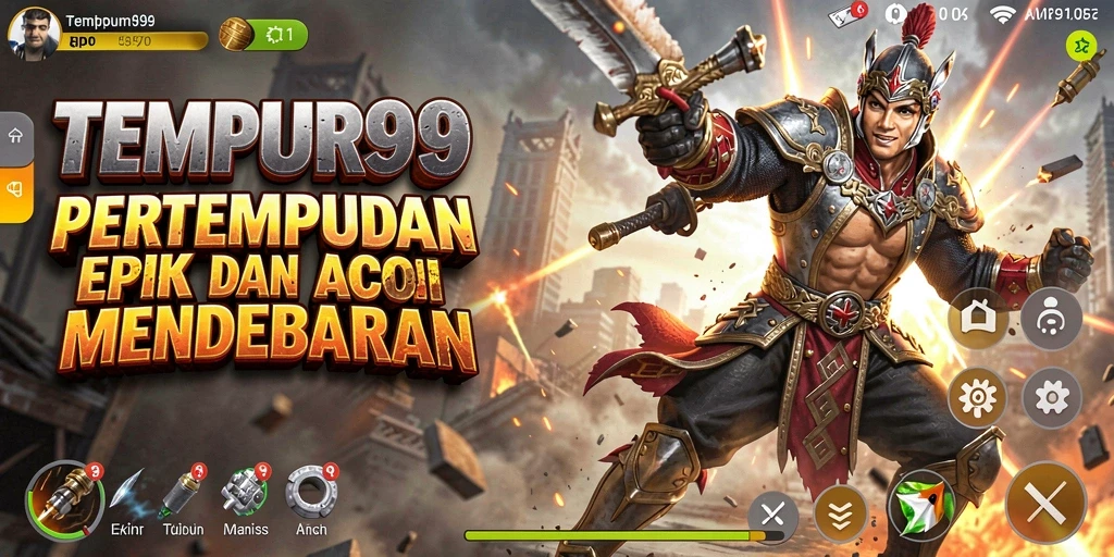 Tangkapan layar TEMPUR99 menampilkan pertempuran aksi yang seru.